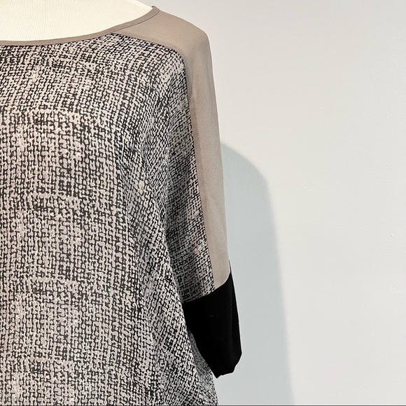100% Silk Colorblock Sheer Blouse Tunic. Black & Grey XS Dolmain Sleeve - Picture 9 of 9